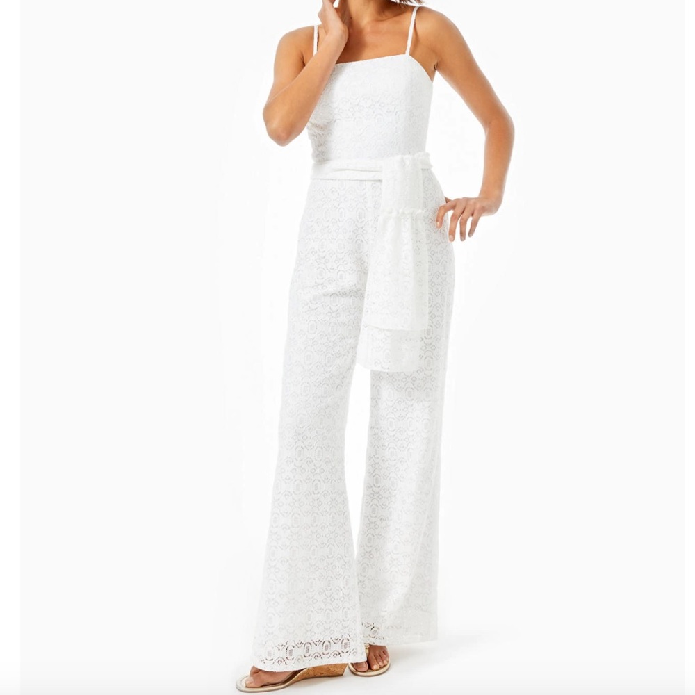Lilly Pulitzer White Lace Strap Jumpsuit with Sash